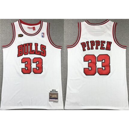 Men's Chicago Bulls #33 Scottie Pippen White 1997-98 Stitched Basketball Jersey