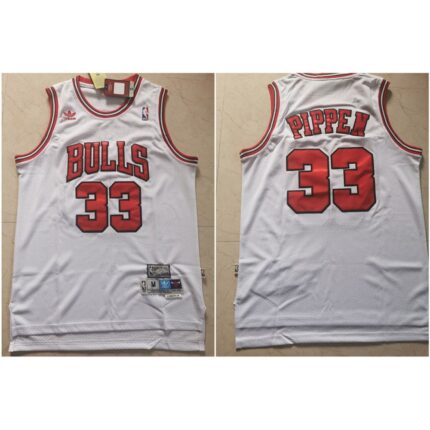 Men's Chicago Bulls #33 Scottie Pippen White Throwback Stitched Jersey