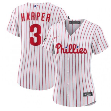 Women's Philadelphia Phillies #3 Bryce Harper White 2022 World Series Flex Base Stitched Baseball Jersey(Run Small)